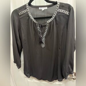 DR2 Black Blouse with Patterned Trim